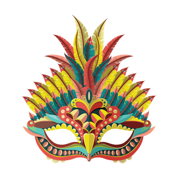 欢乐嘉年华喜庆概念与乐喇叭面具。狂欢节面具。矢量图图片下载