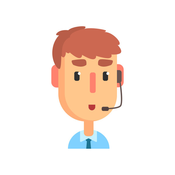 男性呼叫中心座席，在线客服助理，带耳机卡通矢量插画图片下载