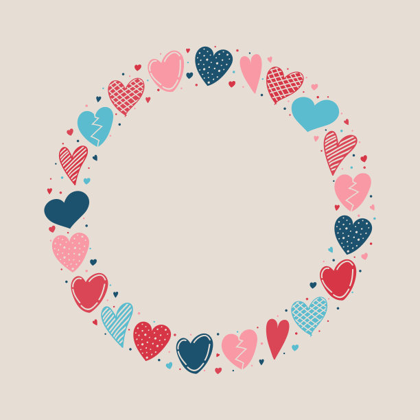 可爱手绘爱心背景。情人节、母亲节和妇女节矢量素材素材图片