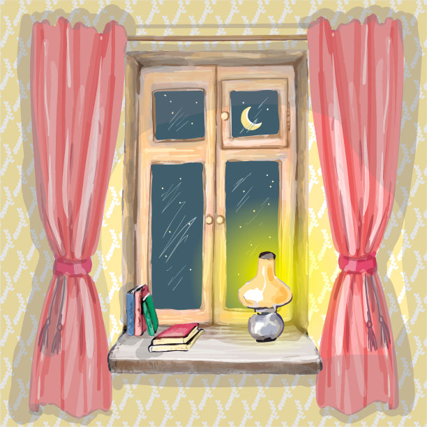 窗户上有灯和书图片下载