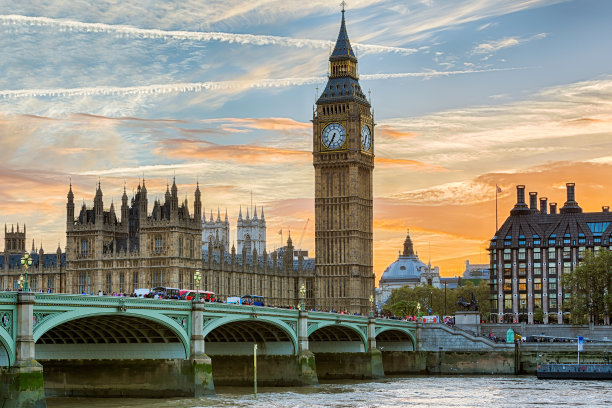 夕阳西敏寺大桥和大本钟图片下载