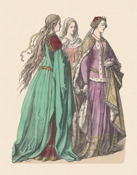 贵族女士和英国公主，14世纪，出版于1880年左右图片下载