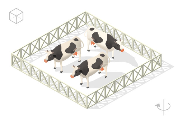 孤立的等距最小城市元素集。奶牛与阴影在透明的背景图片下载