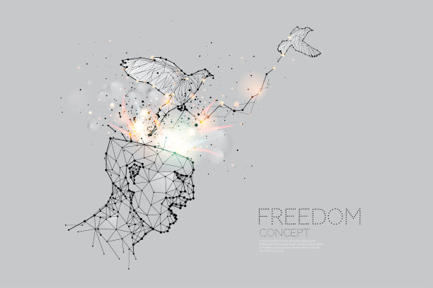 粒子，几何艺术，线条和点，人类的想法。图片下载