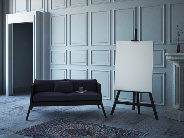 模拟海报的画架在展览室内。图片下载