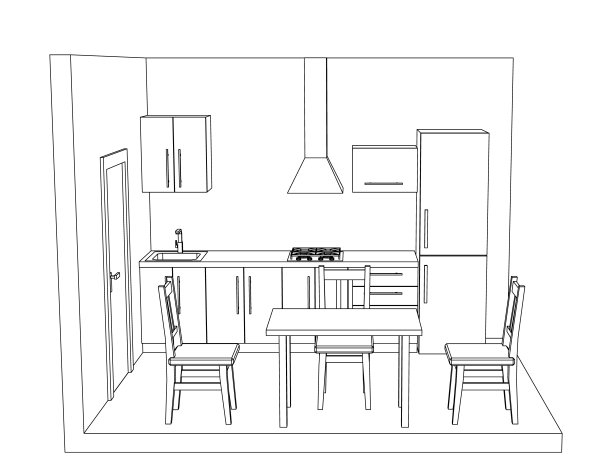 白色背景的室内厨房。矢量插图轮廓。图片下载