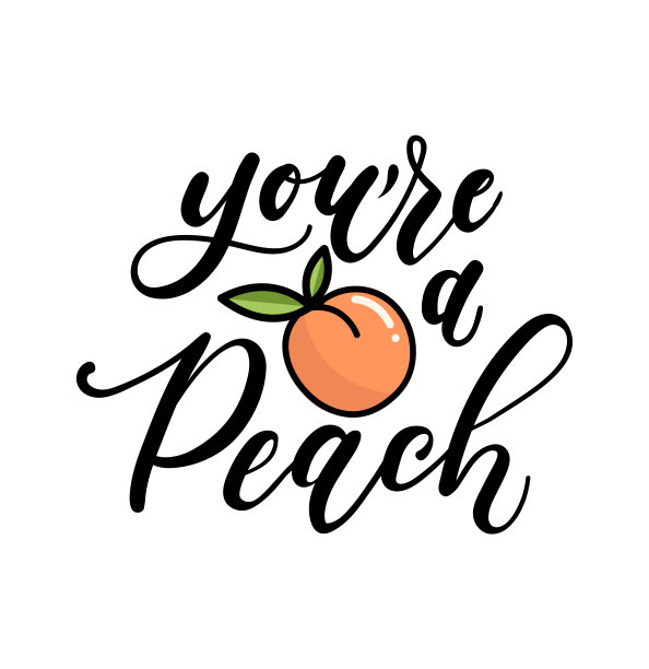 你是可爱的桃子字母引用。可爱的水果手绘书法。素材图片