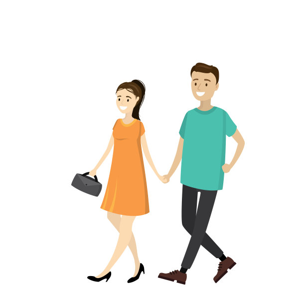 一对年轻人手牵着手走着图片下载