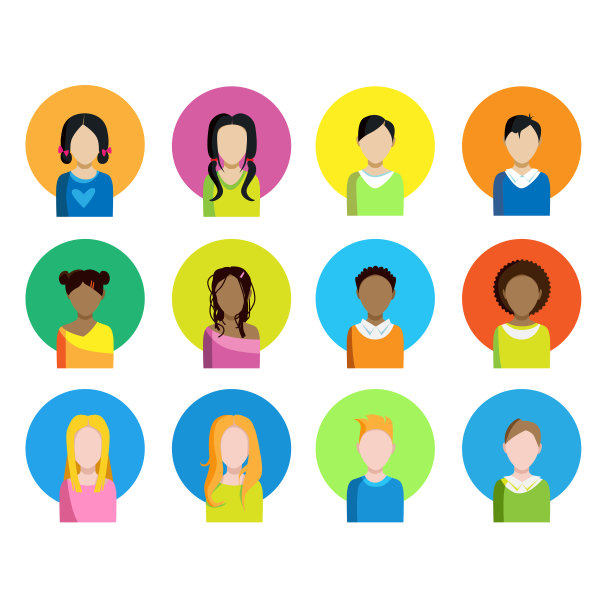 一组不同种族的人的不同图标。在白色的背景上。矢量插图。图片下载