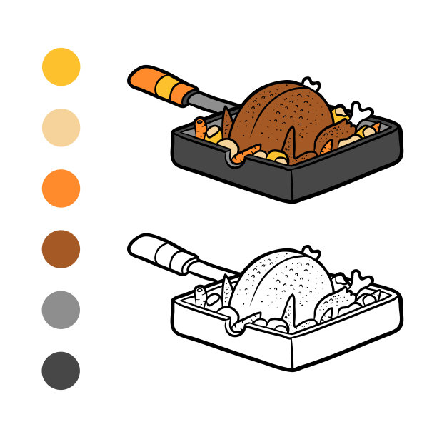 涂色书，煎锅里的烤鸡图片下载