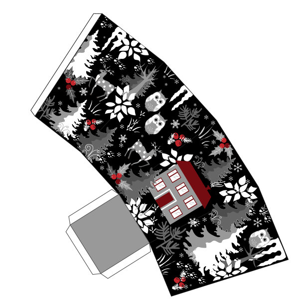 酷酷的冬季圣诞爆米花盒在涂鸦冬季森林风格。忙,礼物盒子。打印出来，剪下来，然后粘在一起。向量图片下载