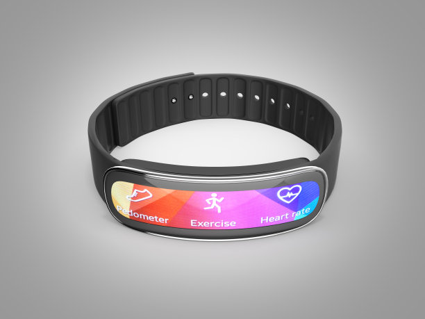 健身手环智能手表孤立在灰色梯度背景3d素材图片