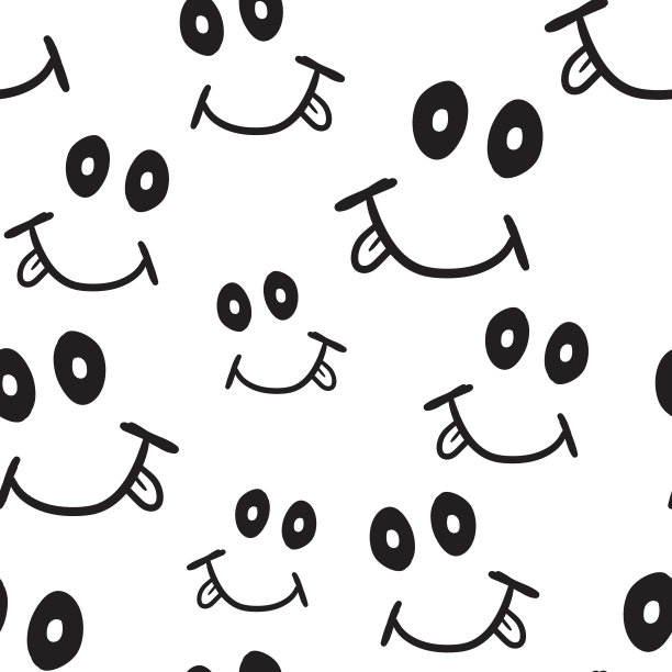 微笑与舌无缝图案背景。商业平面矢量插图。手绘脸部涂鸦符号图案。图片下载