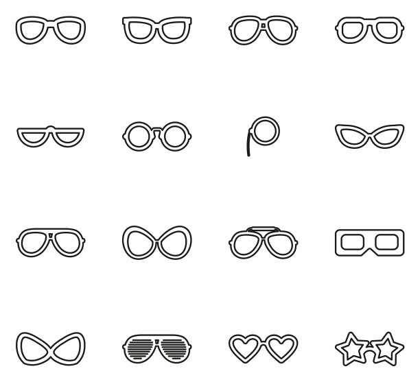 眼镜或太阳镜或眼镜图标细线矢量插图集图片下载