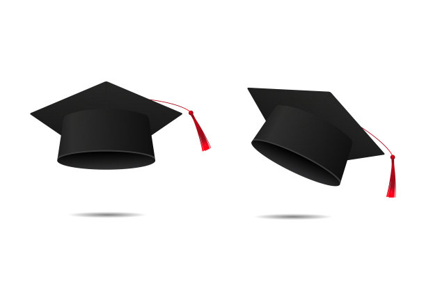 在白色背景上为照片装饰和覆盖的现实孤立的毕业帽向量集。教育理念，毕业返校。图片下载