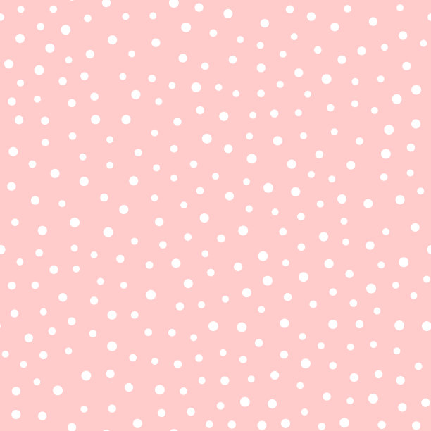 不规则的圆点花纹。时尚无缝模式。粉红色背景上的白色圆圈。素材图片