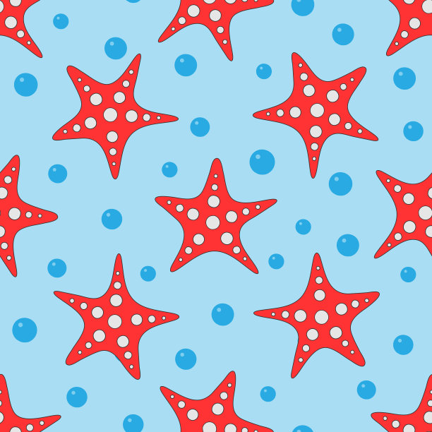 海星和水泡。儿童彩色无缝图案。图片下载