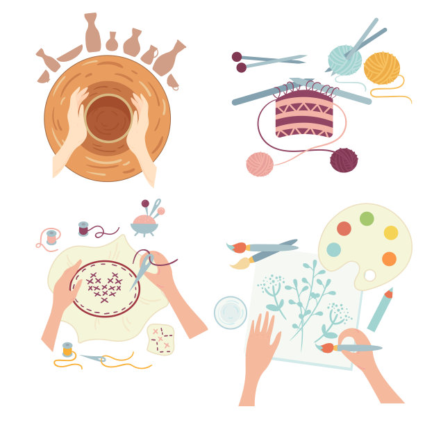 艺术和工艺品。爱好活动。研讨会素材图片