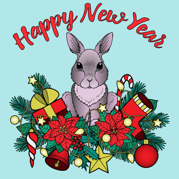 兔儿图案新年快乐图片下载