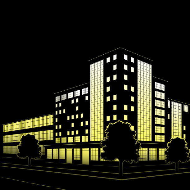 夜晚建筑物和街道的剪影图片下载