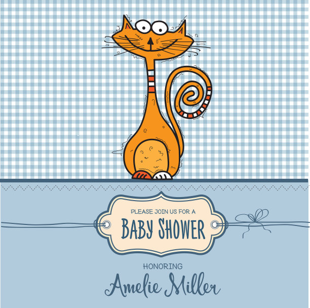 宝宝淋浴卡模板与有趣的涂鸦猫图片下载