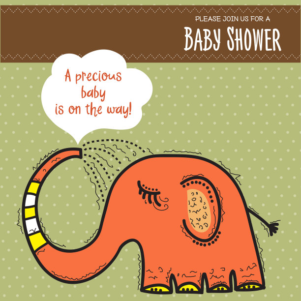 宝宝淋浴卡模板与有趣的涂鸦大象图片下载