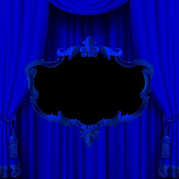 带有装饰性巴洛克式框架的蓝色窗帘图片下载