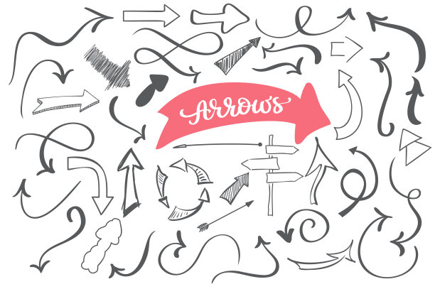 手绘涂鸦箭头，草图矢量集。肮脏的艺术设计元素图片下载