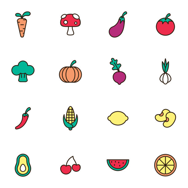 水果和蔬菜图标集图片下载