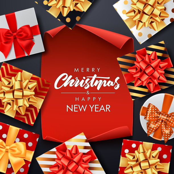 圣诞销售背景与金弓礼盒。明信片，小册子，传单，海报的模板图片下载