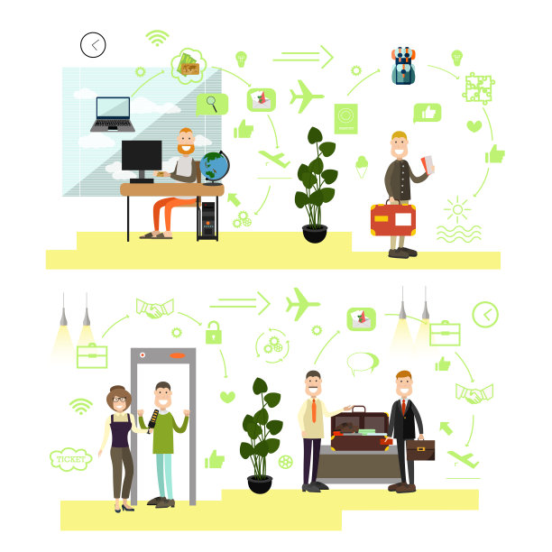 向量集机场人的符号，图标在平面风格图片下载