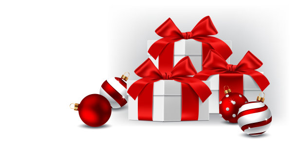 礼品盒与红色蝴蝶结孤立在白色背景图片下载