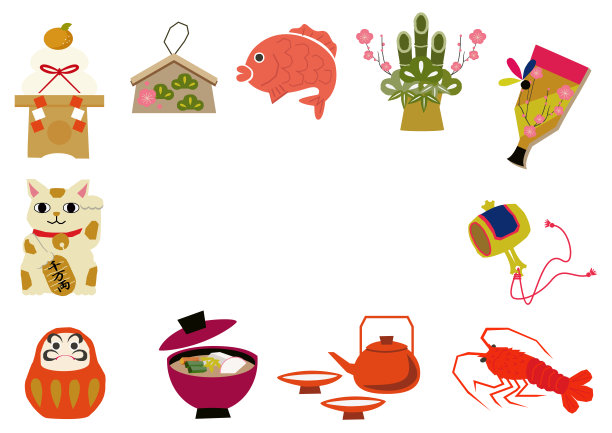 日本运气资料收藏。日本模式。日本风格。传统的商品。装饰用的。图片下载