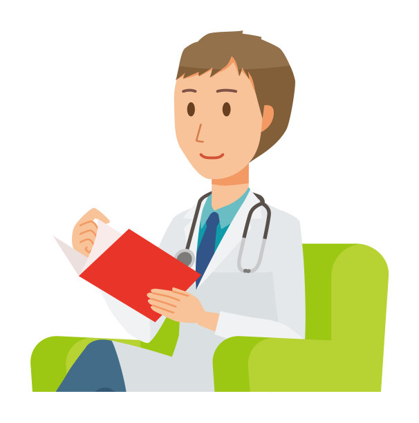 一位年轻的男医生穿着白色西装坐在沙发上看书图片下载