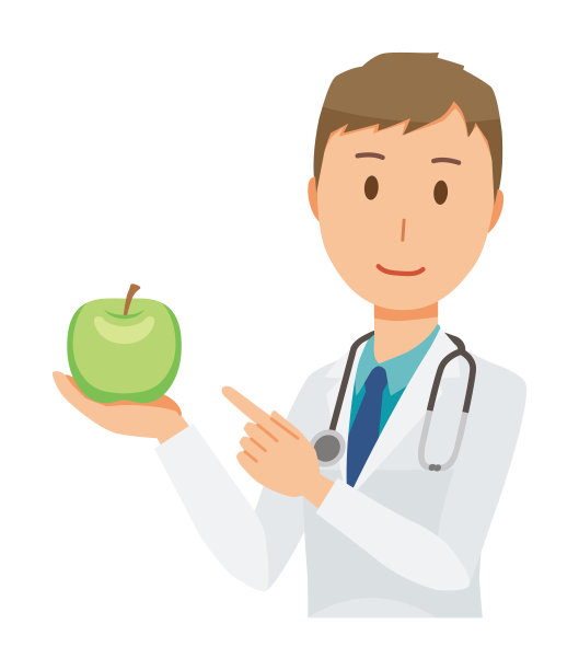 一个穿着白色西装的年轻男医生有一个苹果图片下载