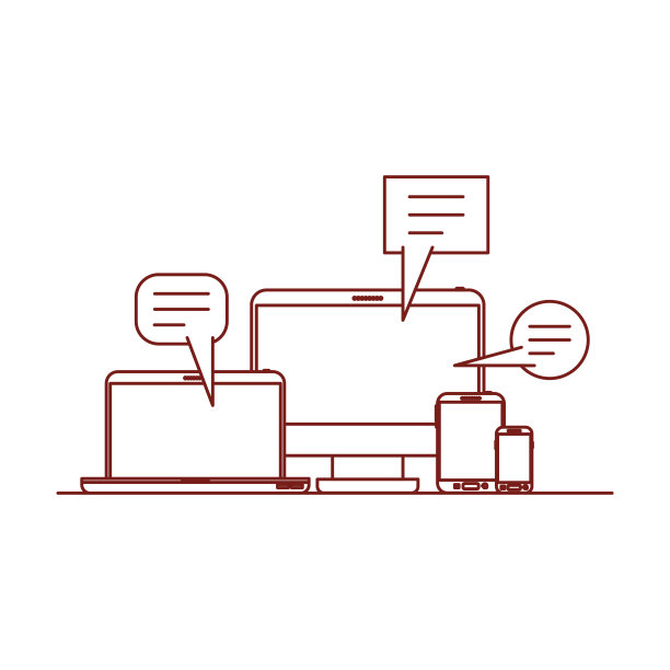 深红色轮廓的科技设备和对话演讲图片下载