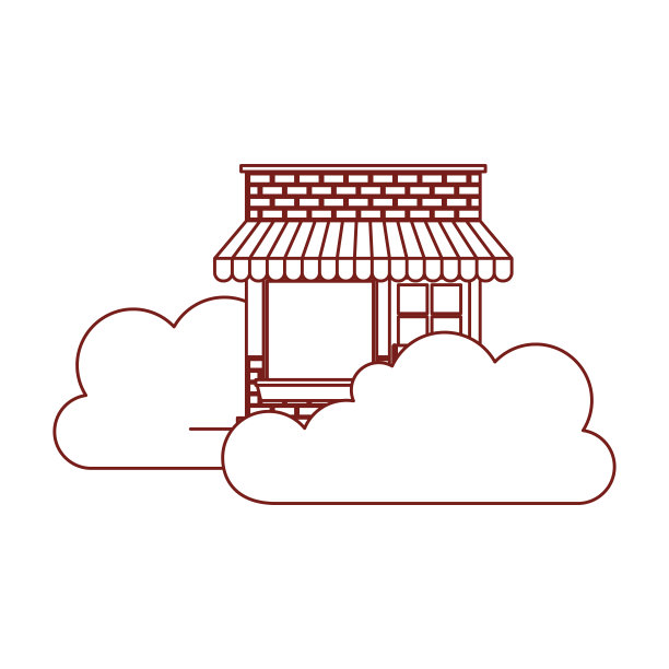 商店立面与深红色轮廓云图片下载