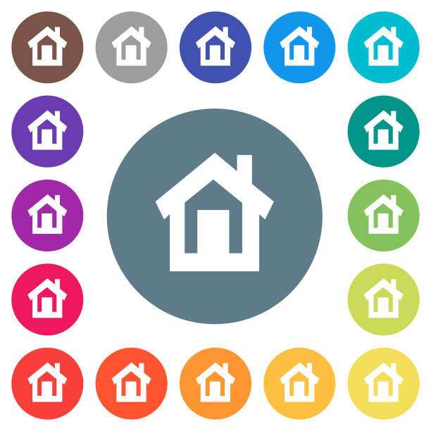 家平面白色图标圆形颜色背景图片下载