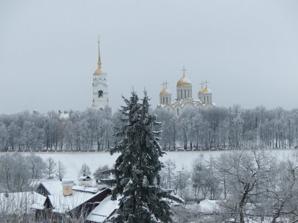 历史建筑假设圆顶俄罗斯弗拉基米尔2017年11月下雪图片下载