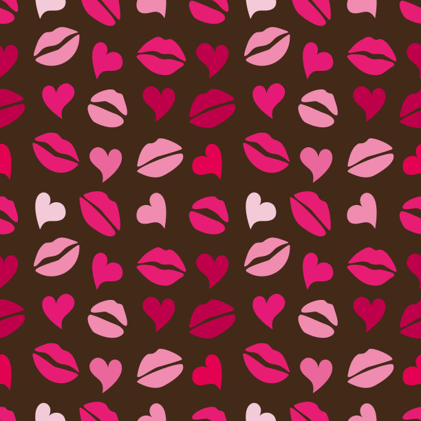 可爱的原始复古无缝图案与心和吻图片下载