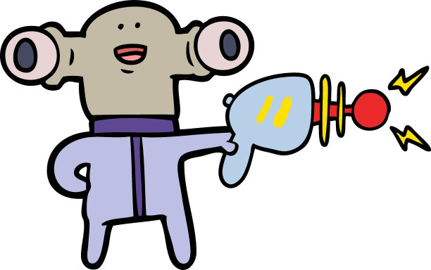 友善的卡通外星人与射线枪图片下载