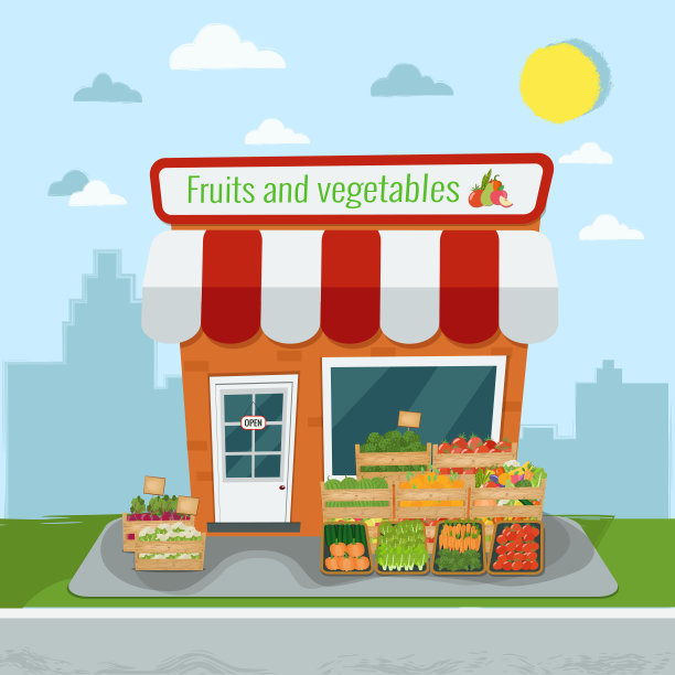 矢量插图的水果和蔬菜商店。图片下载