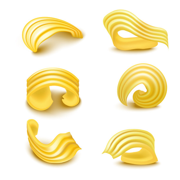 逼真详细的3d不同类型的黄油卷集。向量图片下载