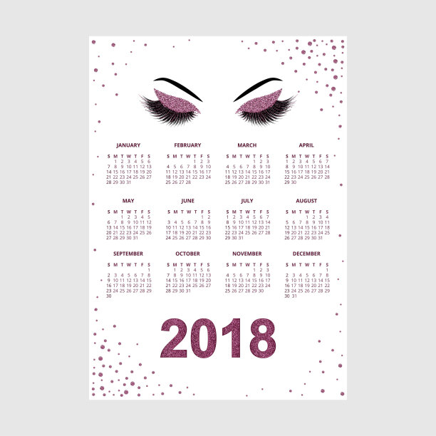 女性与闪闪的化妆2018年日历矢量插图图片下载