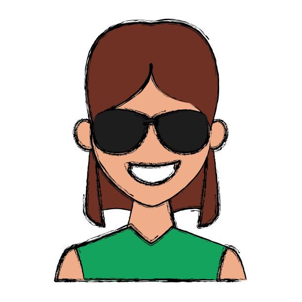 年轻时尚的女人与太阳镜卡通图片下载