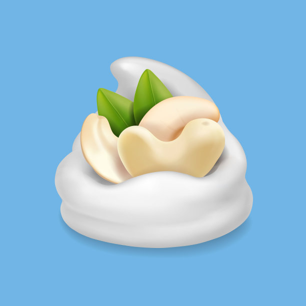 腰果在冰淇淋或生奶油的现实向量图片下载