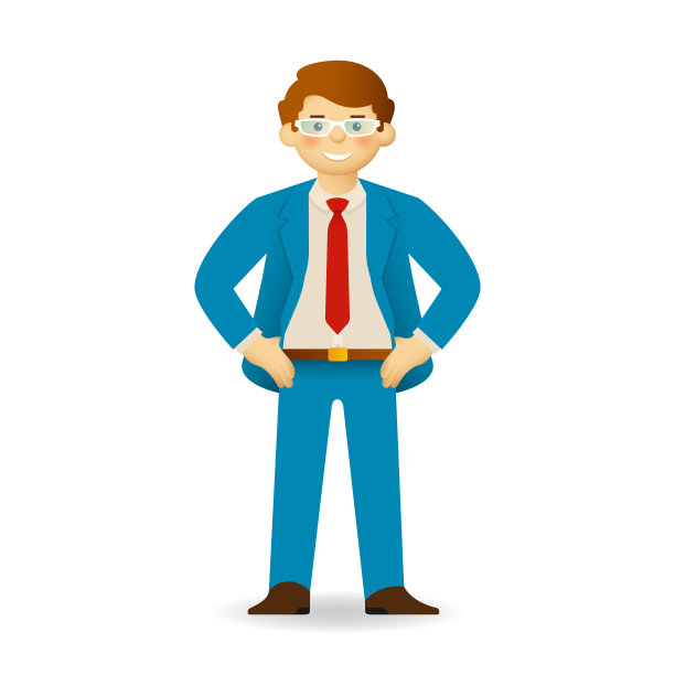 矢量白种人性格在商务西装站在专横的姿势图片下载
