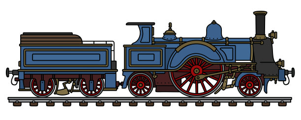老式的蓝色蒸汽机车图片下载