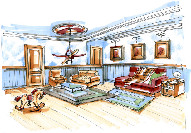 手绘的游戏室内草图素材图片