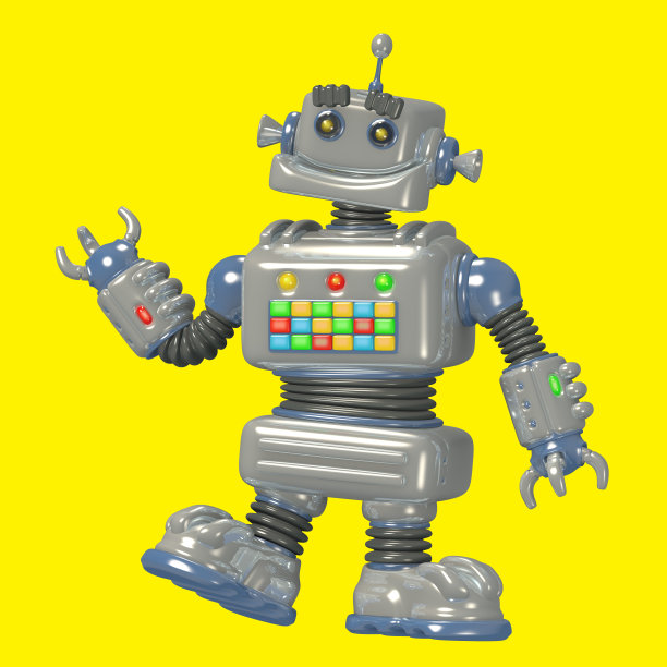 银色机器人3D插图。科幻小说。原来的卡通人物。图片下载